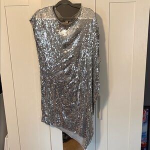 Michael Kors Silver Sequin Asymmetrical Dress